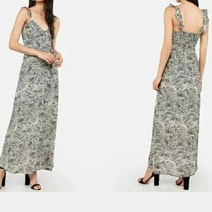 EXPRESS SNAKE SKIN SASH TIE RUFFLE MAXI DRESS